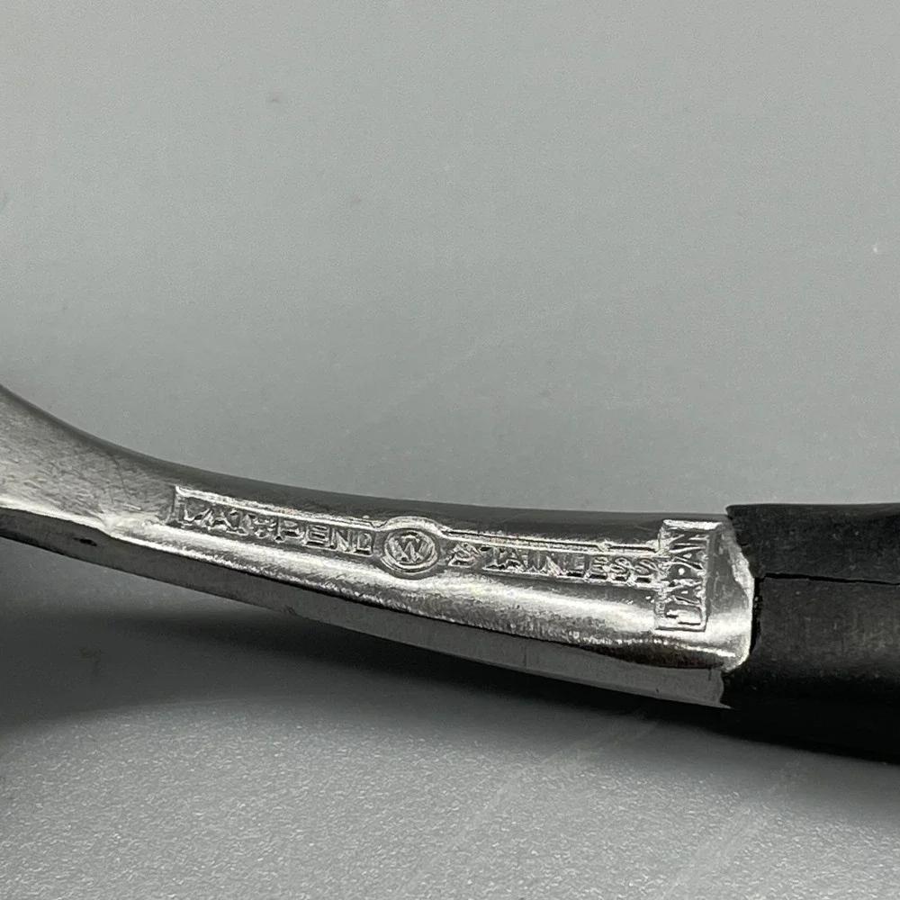 Vintage MCM Grapefruit Spoons Set of 2 Serrated Stainless Japan Black Handle